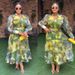 Plus Size Floral Maxi Dress – V-Neck & Lantern Sleeves (L-XXXL, Abstract Print, Polyester, Sweet & Elegant For Women)_ecoleips.com