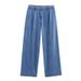 K New European And American Style Fashionable Wide Sleeved Lapel Denim Shirt Casual Wide Leg Straight Leg Pants Set For Women_ecoleips.com