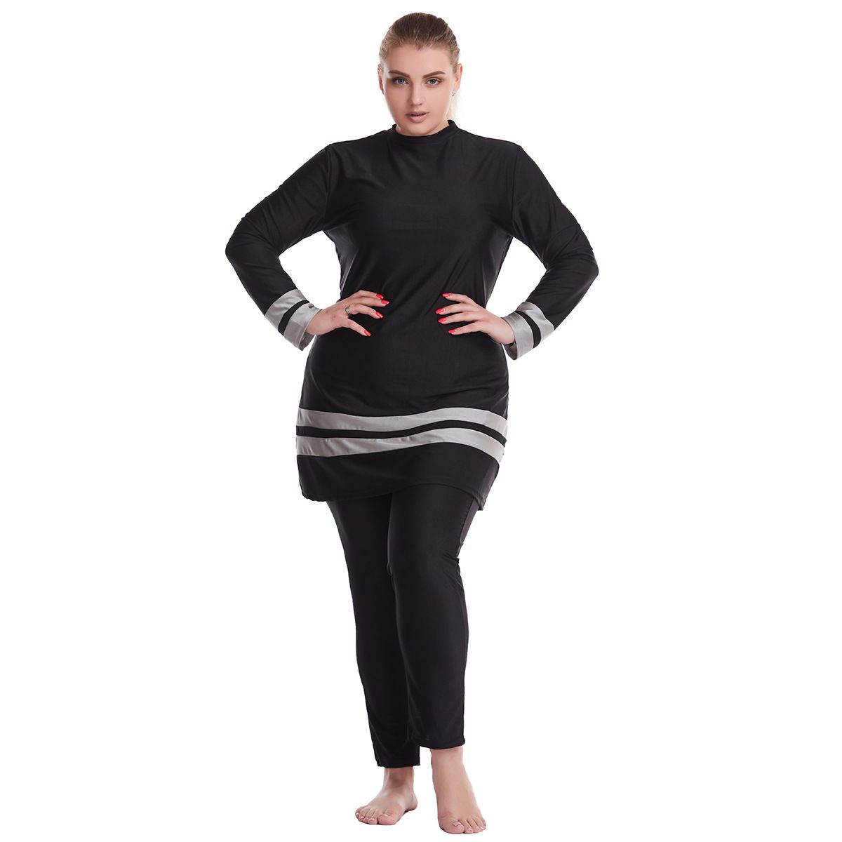 Verve Loose Plus Size Color-Block Conservative Swimwear For Women, Sun Protection, Beach Travel, Muslim Style_ecoleips.com