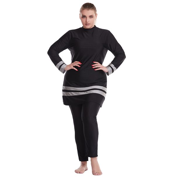 Verve Loose Plus Size Color-Block Conservative Swimwear For Women, Sun Protection, Beach Travel, Muslim Style_ecoleips.com