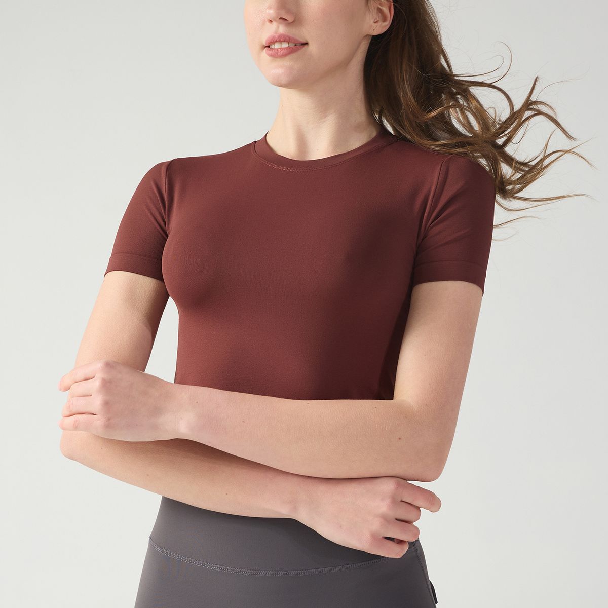 Women's Clothing Short Sleeved Waist Slimming Sports Fitness Clothes Tops Round Neck Breathable Quick Drying Pilates T Shirt_ecoleips.com