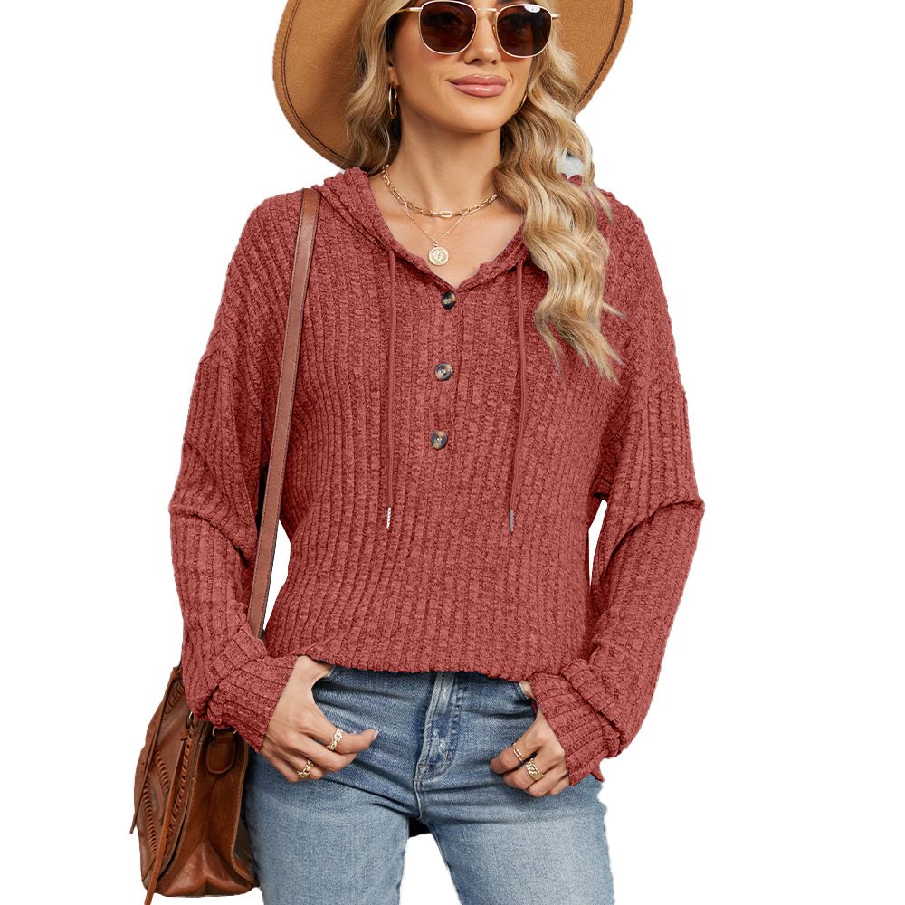 Women's Oversized Hooded Sweatshirt With Button Closure - Long Sleeve Pullover Hoodie In Solid Colors (Light Grey, Black, Light Blue, Maroon)_ecoleips.com