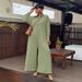 Summer New Jumpsuit Plus Size Casual Loose Round Neck Long Sleeve Wide Leg For Women_ecoleips.com