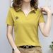 Internet Celebrity Popular Women's Polo Shirt V-neck Short-sleeved T-shirt Women's Summer New Loose Foreign Style Age-reducing Casual Top_ecoleips.com