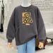 Women's Fleece Lined Crew Neck Sweatshirt plus Size Hong Kong Style Retro Thickened Top for Autumn Winter Spring New Arrival_ecoleips.com