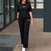 Spring/Summer Women's Two Piece Set Round Neck Short Sleeve T-Shirt With Unique Letter Print High-Waisted Drawstring Straight Leg Pants_ecoleips.com
