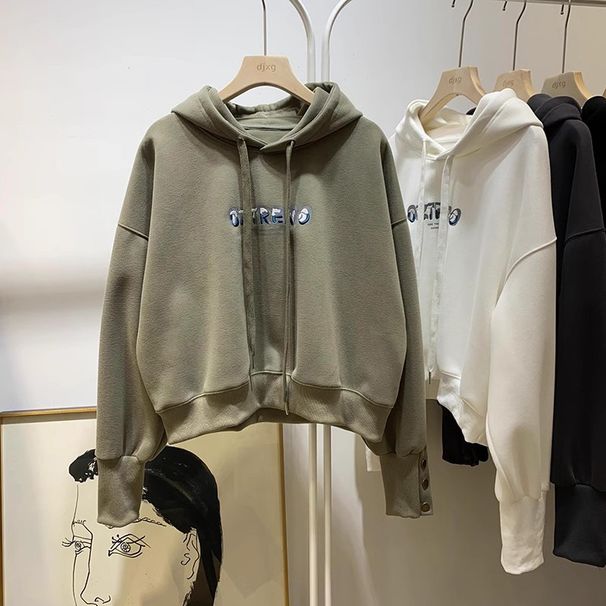 American-style Embroidered Sweatshirt For Women, Spring And Autumn Wear, Thin, Korean-style, Loose-fitting, Slimming,_ecoleips.com