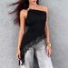 Women's Sleeveless T-Shirt Top Lace Trimmed Asymmetrical Off Shoulder Slim Fit High End_ecoleips.com