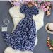 2026 New Fashion Summer Flower Print Long Dress Women Vintage Slash Neck Ruched Chest A Line Sundress Party Vestidos_ecoleips.com