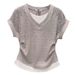 Women's Rhinestone Layered Short Sleeve T-Shirt – 90% Cotton 10% Spandex Blend Mock Two-Piece Casual Top_ecoleips.com