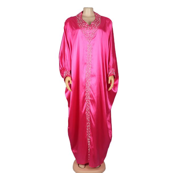 Women's Clothing Robe V-neck bat-sleeve dress hot diamond plus cannon beads plus size long dress_ecoleips.com