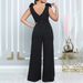 V-Neck Wide Leg Jumpsuit - Sexy High Collar & Sleeveless Design (European & American Style, Solid Color, Comfortable & Chic)_ecoleips.com