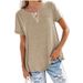 Spring/Summer New Top V-neck Short Sleeve Pocket Loose T-shirt For Women_ecoleips.com
