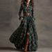 New 2025 Autumn Long Sleeved Plaid Printed Dress Fashion Women's Lapel Pocket Commuting Dress Elegant Loose Pleated Maxi Dresses_ecoleips.com