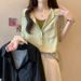 Women's Clothing Summer Slightly Fat Loose Short Sleeved Tops Women's Suspenders Solid Color Temperament Shirt Two Piece Thin Shirt_ecoleips.com