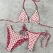 Women's Three Piece Swimwear Set Multi Color Polka Dot Tie up Bikini Bottoms Sexy Double Waistbands Triangle Bag Beach Vacationwear_ecoleips.com