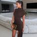 European And American Women's Clothing 2026 Spring New Fashion Slim Fit Round Neck Ruched Bodycon Asymmetrical_ecoleips.com