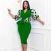 European And American Cross-border Women's Clothing, Patchwork Polka Dot Print, Puff Sleeve Pencil OL Style, Plus_ecoleips.com