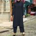 2025 New Muslim Women's Two-Piece Set Fashionable Elegant Solid Color Irregular Long Shirt Top Wide-Leg Pants_ecoleips.com