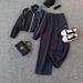 Women's Casual Tracksuit Set - Navy Blue Stand Collar Sweatshirt & Straight Leg Pants, Letter Print Two-Piece Outfit_ecoleips.com