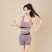 Peach Color Block Yoga Quick-Dry High-Waist Hip-Lifting Fitness Shockproof Running Sports Suit For Women_ecoleips.com