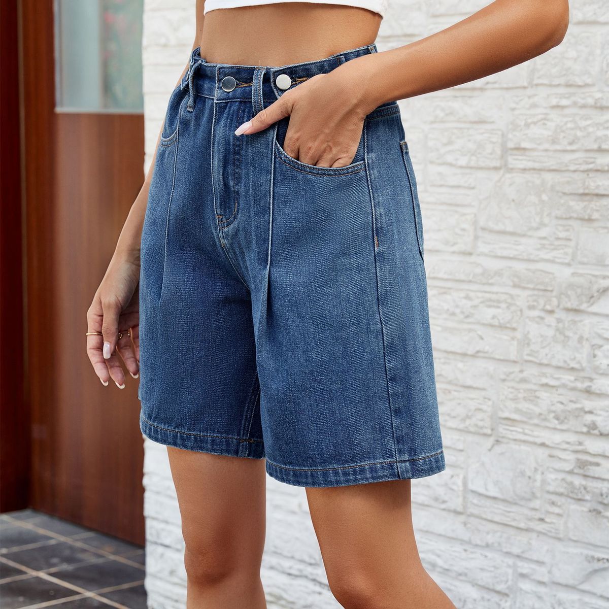 Women's Clothing Spring And Summer Washed Waist Adjustable Denim Shorts_ecoleips.com