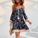 A Popular Women's Dress In Bohemian Style, Featuring Long Sleeves And Floral Prints._ecoleips.com