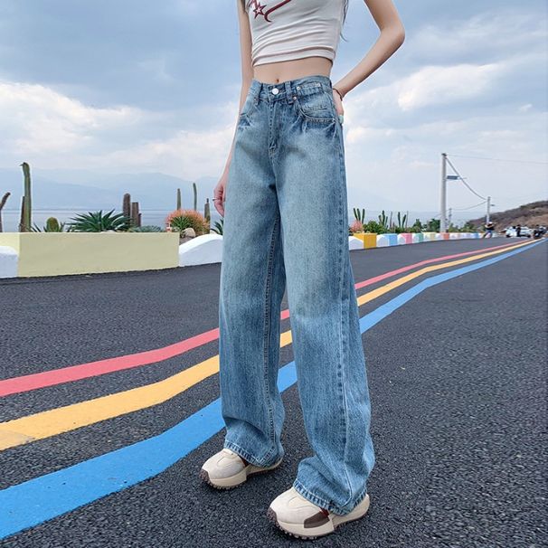 2025 Spring/Summer New American Retro Washed Loose Straight-Leg Jeans For Women, Versatile Draped Wide-Leg Pants_ecoleips.com