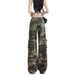 American Style Camouflage Cargo Jeans For Women Summer Loose Fit Versatile Slimming High Waist Cuffed Straight_ecoleips.com