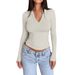 DiYun European And American Women's Fashion T-Shirt 2024 Spring/Summer Y2K Casual Zipper V-Neck Slim_ecoleips.com