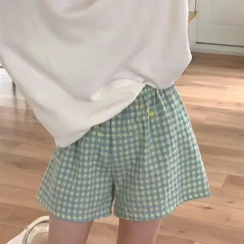 Shorts Women's Bottoms Soft Pants Plaid Print Spwear Pants Womens Pajama Pant Summer Loose Shorts Thin Pajamas Cotton Women_ecoleips.com