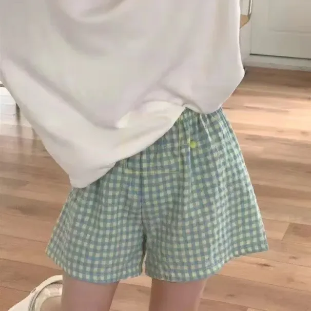 Shorts Women's Bottoms Soft Pants Plaid Print Spwear Pants Womens Pajama Pant Summer Loose Shorts Thin Pajamas Cotton Women_ecoleips.com