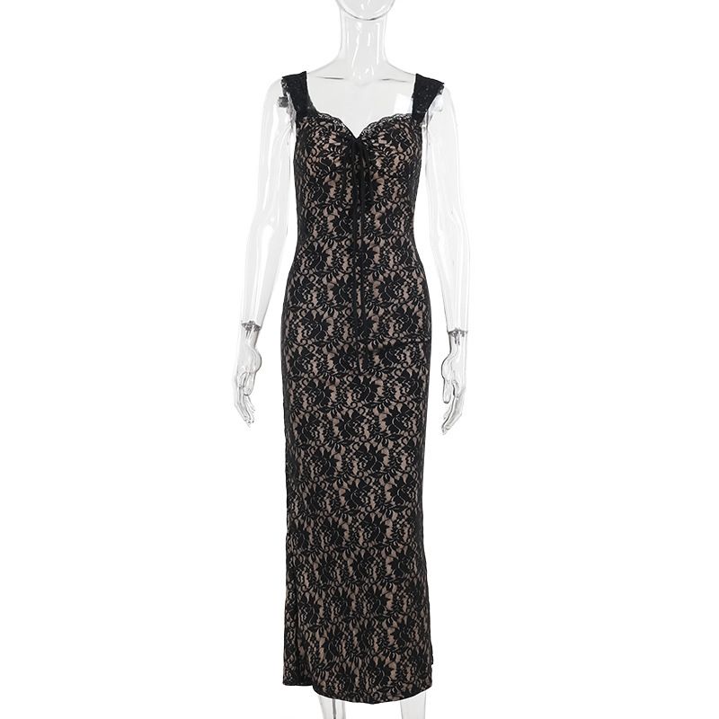 Elegant Lace Long Dress With Slim Vest - Autumn New Hip Skirt For Women | Temperament Style_ecoleips.com