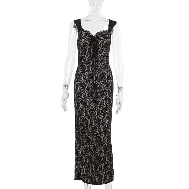 Elegant Lace Long Dress With Slim Vest - Autumn New Hip Skirt For Women | Temperament Style_ecoleips.com