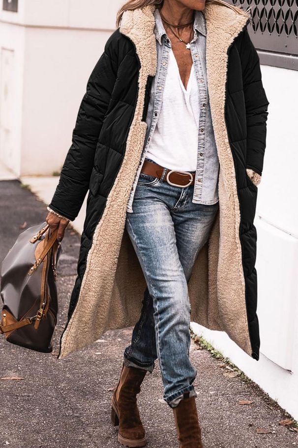 Reversible Hooded Cotton Coat For Women - Dual-Wear Long Sleeve Jacket In Classic Colors | Slim Fit & Oversized Options_ecoleips.com