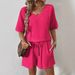 Women's Clothing Spring And Summer New Holiday Leisure V Neck Short Sleeved Top And Shorts Set_ecoleips.com