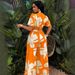 Women's Clothing Fashion Printed Pleated Butterfly Sleeves V Neck Top Lace Up Waist Wide Leg Trousers Suit_ecoleips.com