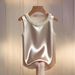 Women's Pearl Embellished Satin Camisole Top, Round Neck Elegant Blouse For Spring Summer Premium Satin-Feel Fabric_ecoleips.com
