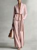 Women's Color Block Cardigan Shirt And Wide Leg Pants Set Casual Spring/Summer Two-Piece Outfit European American Style_ecoleips.com