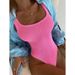 Women's Clothing Solid Color Wave Stripe One Piece Swimsuit Women's Belly Covering Conservative Bikini Beach Swimming Suit_ecoleips.com