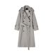 Women's Gray Stripe Trench Coat, Double-Breasted Belted Long Jacket, Korean Style Office & Casual Mid-Length Coat_ecoleips.com