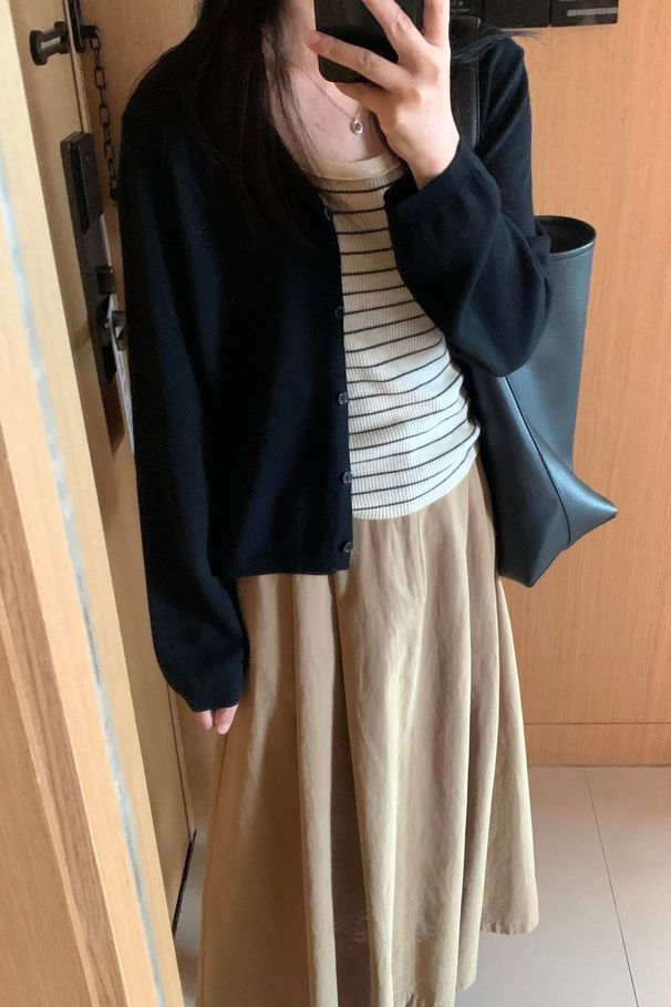 Black Knitted Cardigan Jacket For Women, Outerwear With A High-end Feel, Early Autumn Korean Style Chic And Unique_ecoleips.com