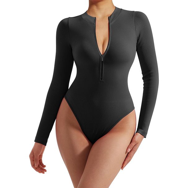 Women's Clothing No Chest Pad Seamless Zipper Long Sleeved Yoga Suit Casual Sports Jumpsuit Threaded Body Shaper Custom_ecoleips.com