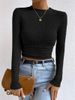 European And American Cross-Border Autumn Winter Slim Fit Versatile Long Sleeve Plaid Round Neck_ecoleips.com