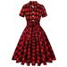 Aria Basics Aria Basics European And American Hepburn-style Vintage Lapel Open-front Short-sleeve Fresh Print Tie-waist Flared Dress With Belt,_ecoleips.com