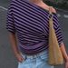 American Retro Striped Off-Shoulder T-Shirt Slimming Waist Women's Fashion Top European Style Regular Fit_ecoleips.com