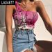 Aria Basics Aria Basics European And American 2021 Summer New Style Abstract Face Print Wrapped Chest Single Shoulder Tank Top T-Shirt_ecoleips.com