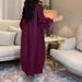 Women's Clothing Modest Abaya Dress Elegant Long Dress With Pleated Lantern Sleeves Stand Collar Loose A-Line Silhouette Solid Color Muslim Dress_ecoleips.com