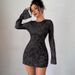 Women's Clothing Sexy Fashion New Printed Backless Dress Temperament Elegant Trumpet Sleeve Short Skirt_ecoleips.com