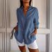Women's Loose Button down Shirt Spring Summer New Style Solid Color Collared Top Popular Roll up Sleeves_ecoleips.com